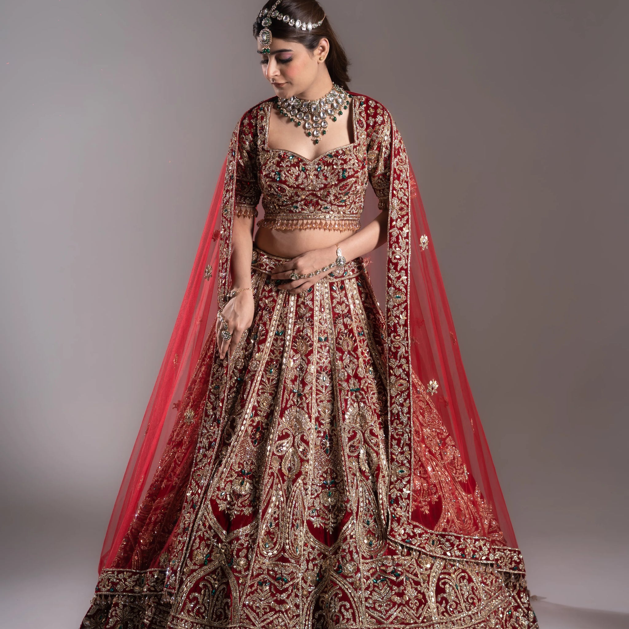Ruby Royale Emerald Embellished Bridal Lehenga Choli