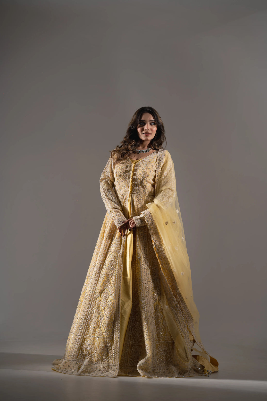 Golden Euphoria Hand-Embroidered A-Line Gown