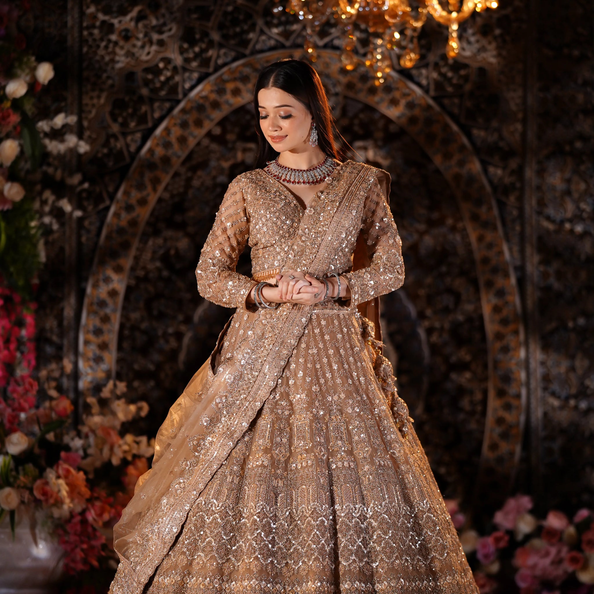 Champagne Gold Hand-Embellished Bridal Lehenga Set