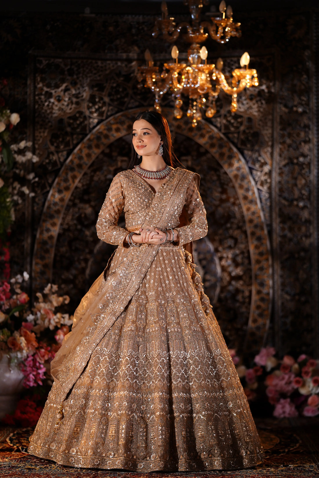Champagne Gold Hand-Embellished Bridal Lehenga Set