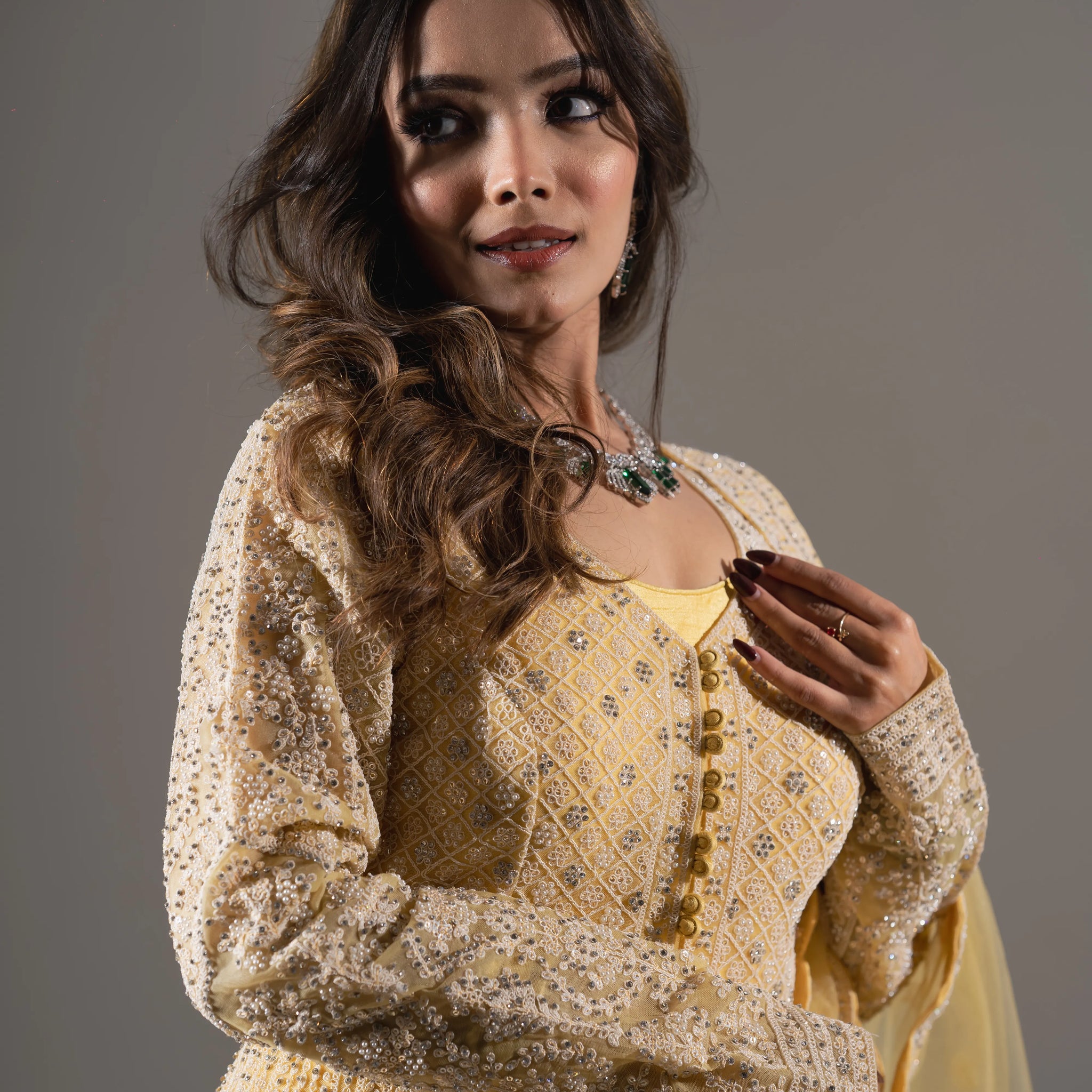 Golden Euphoria Hand-Embroidered A-Line Gown