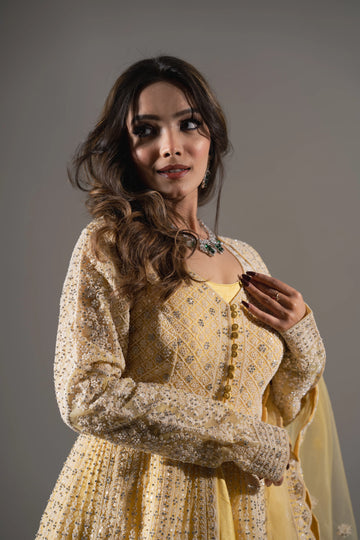 Golden Euphoria Hand-Embroidered A-Line Gown