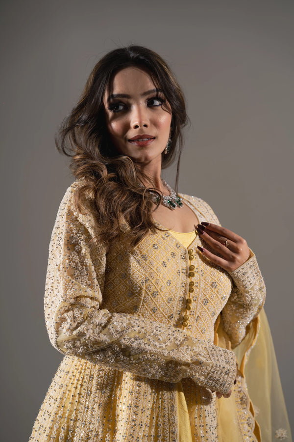 Golden Euphoria Hand-Embroidered A-Line Gown