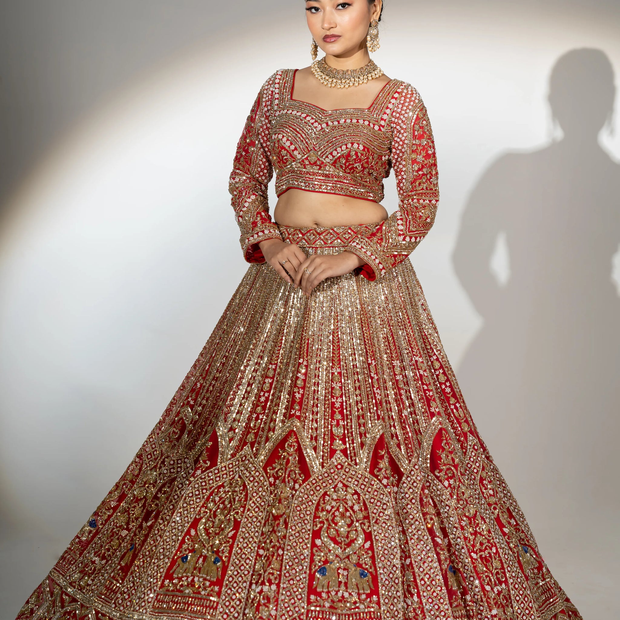 Royal Crimson Red Zardosi Embroidered Bridal Lehenga