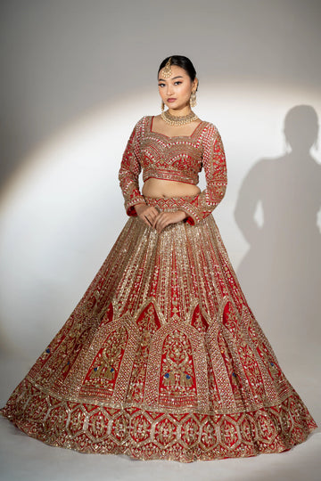 Royal Crimson Red Zardosi Embroidered Bridal Lehenga