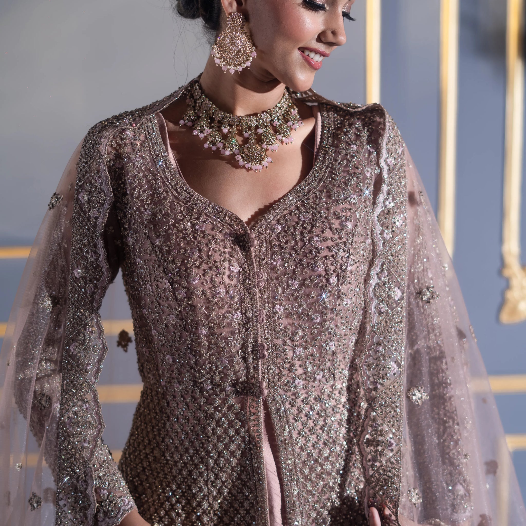 Mocha Muse Sequin-Embroidered A-Line Gown