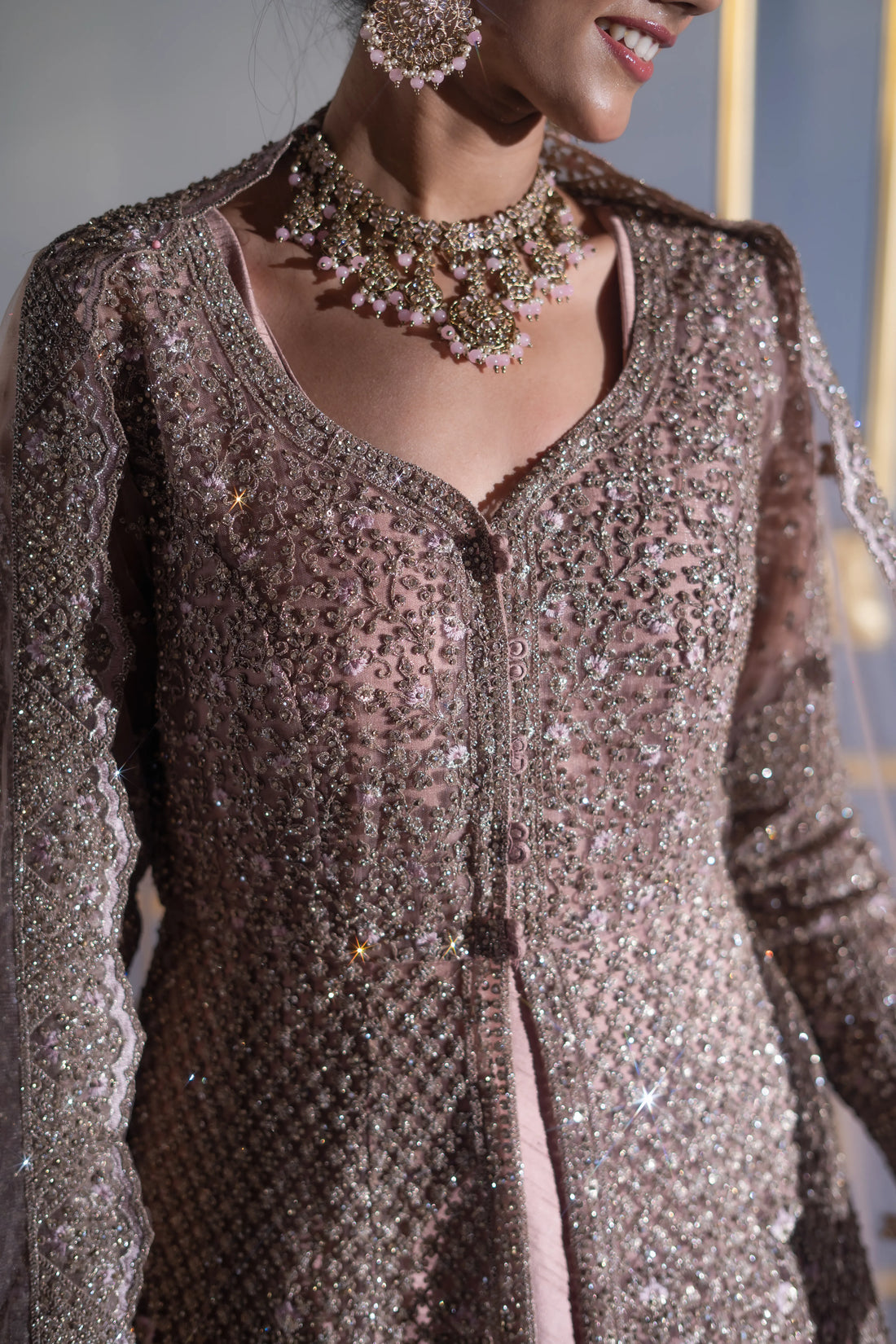 Mocha Muse Sequin-Embroidered A-Line Gown