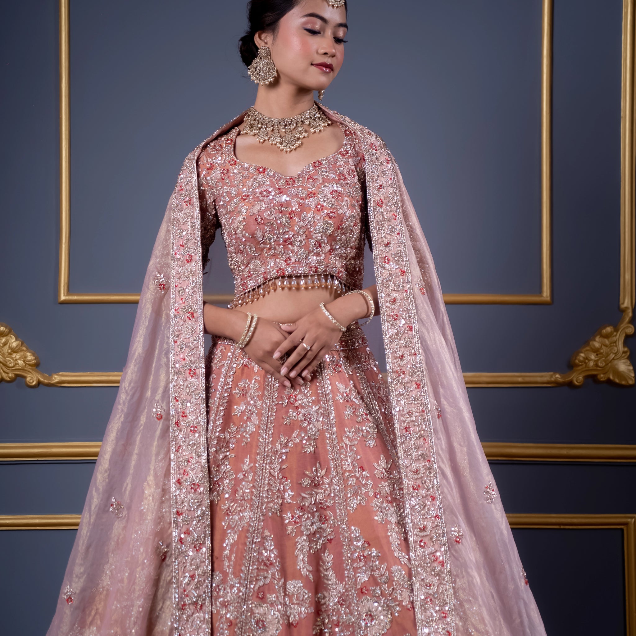 Blush Rose Silver Embroidered Bridal Lehenga Choli