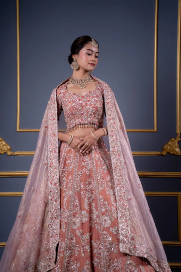 Blush Rose Silver Embroidered Bridal Lehenga Choli