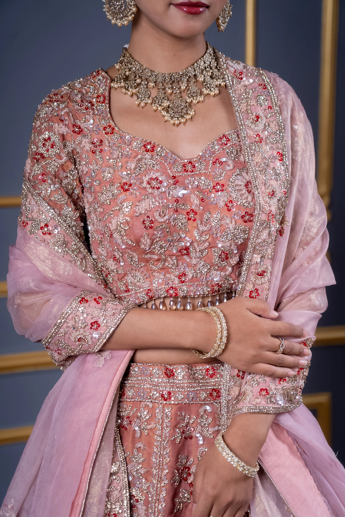 Blush Rose Silver Embroidered Bridal Lehenga Choli