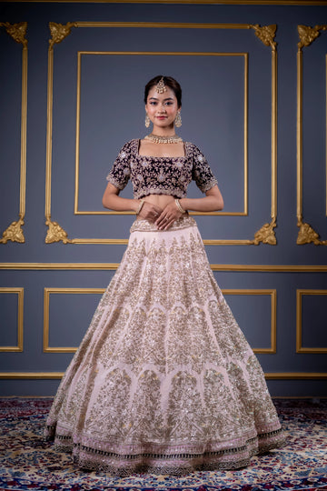 Midnight Black & Blush Pink Velvet Contrast Bridal Lehenga