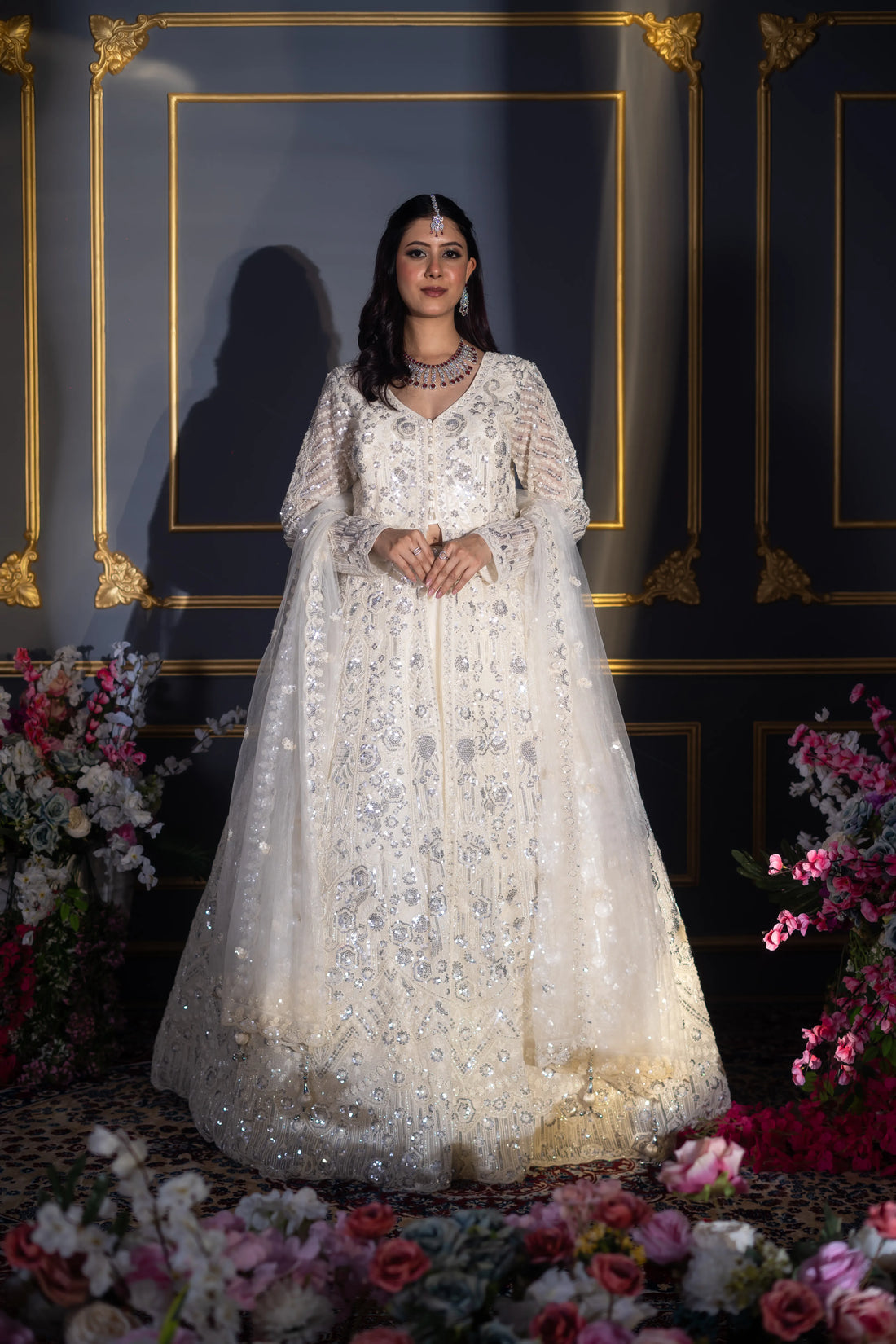 Ivory Illusion Mirror & Crystal A-Line Gown