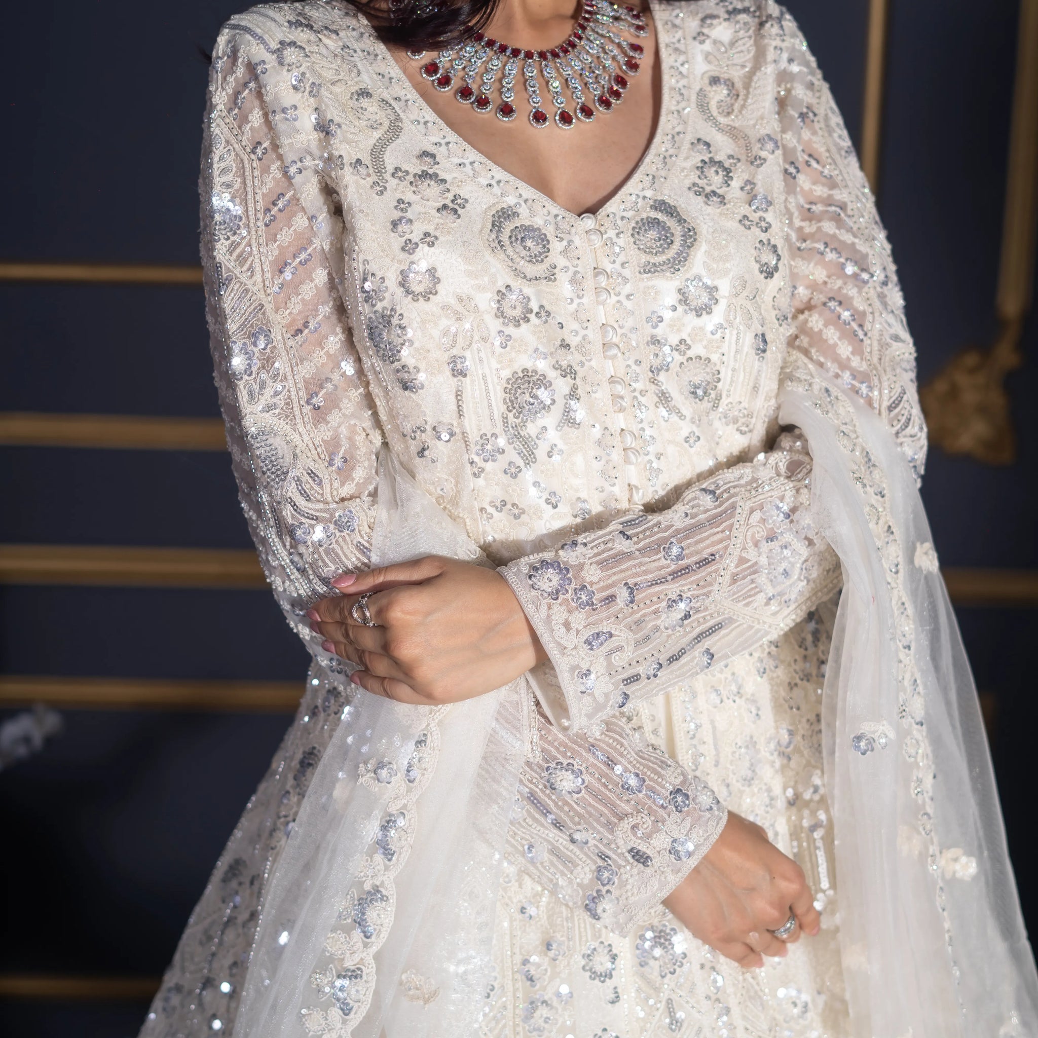 Ivory Illusion Mirror & Crystal A-Line Gown