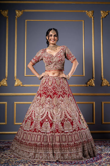 Crimson Empress Heavy Zari Bridal Lehenga Choli