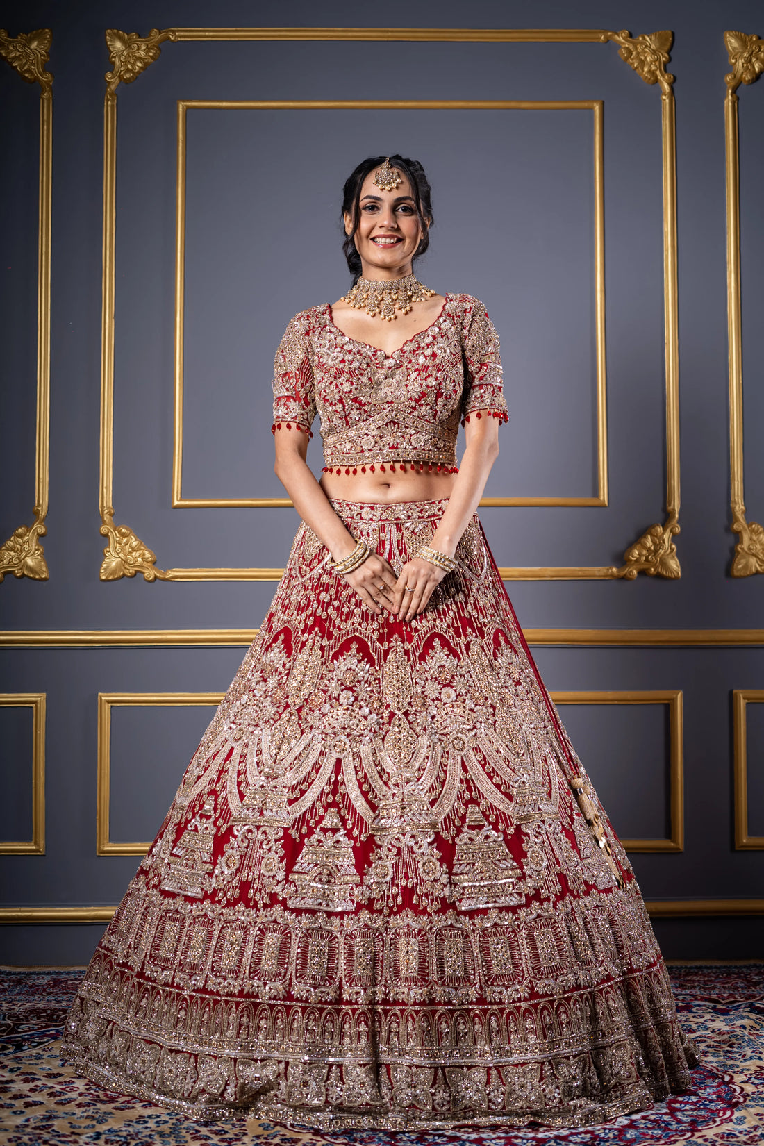Crimson Empress Heavy Zari Bridal Lehenga Choli