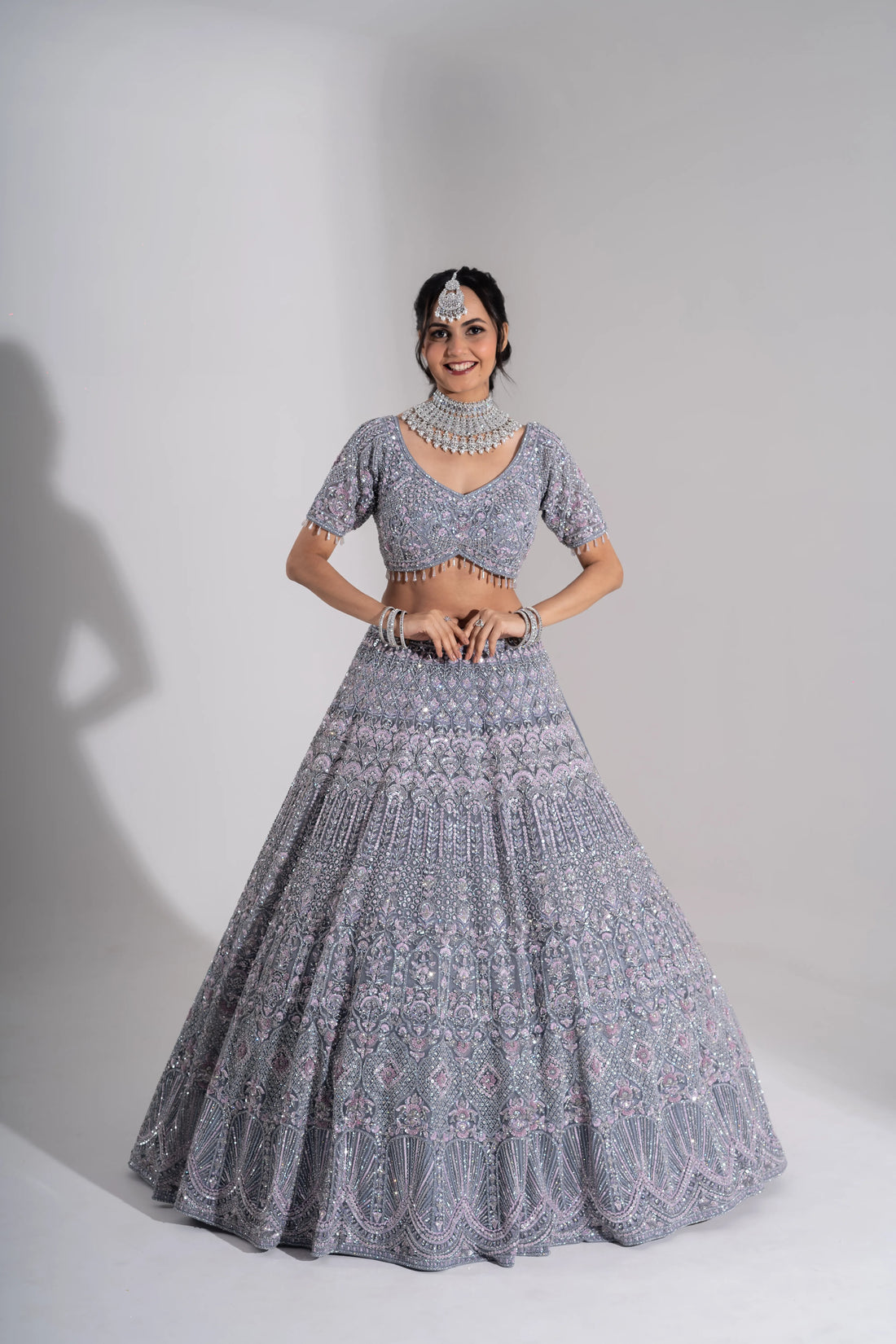 Lavender Mist Crystal Embroidered Bridal Lehenga Choli