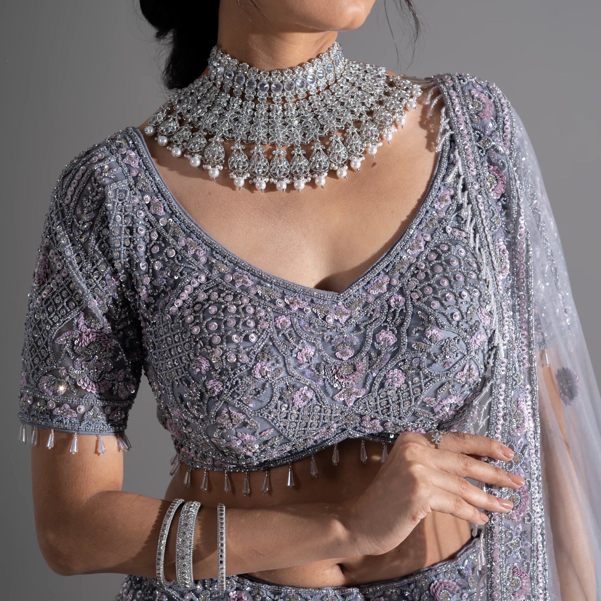 Lavender Mist Crystal Embroidered Bridal Lehenga Choli