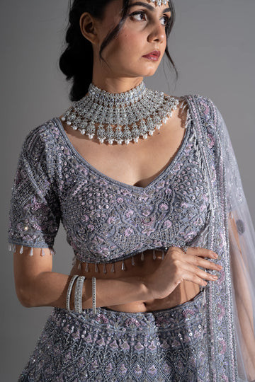 Lavender Mist Crystal Embroidered Bridal Lehenga Choli