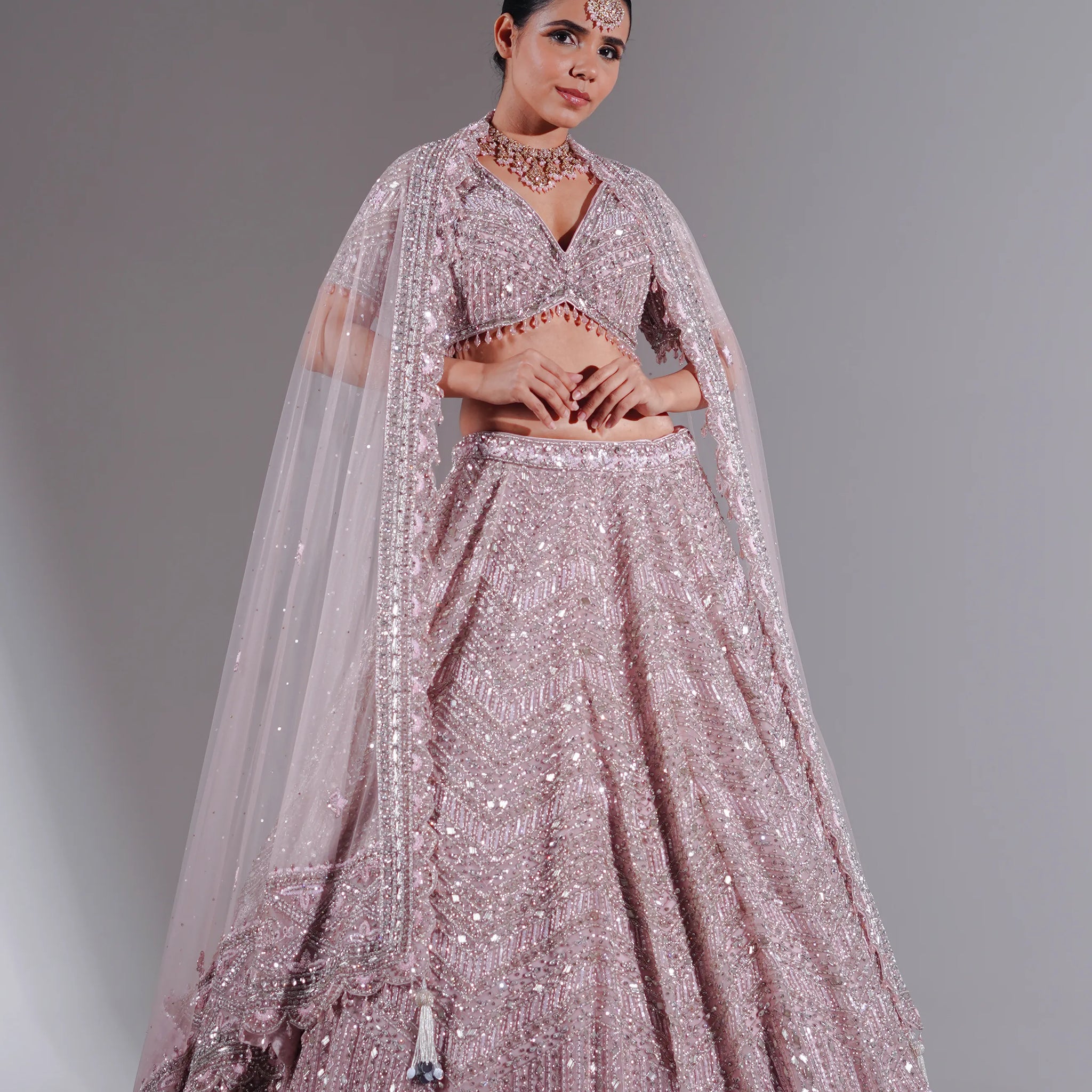 Rose Quartz Crystal Cascade Bridal Lehenga Choli