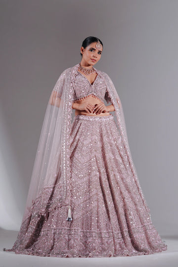 Rose Quartz Crystal Cascade Bridal Lehenga Choli