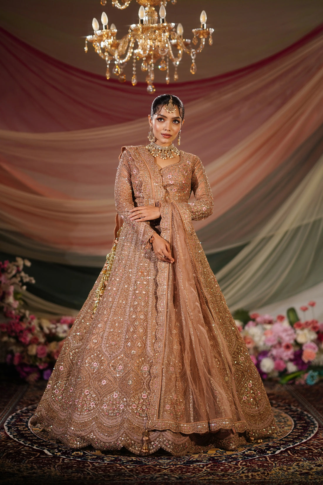 Antique Dusty Rose Resham & Zardosi Embroidered Lehenga Set