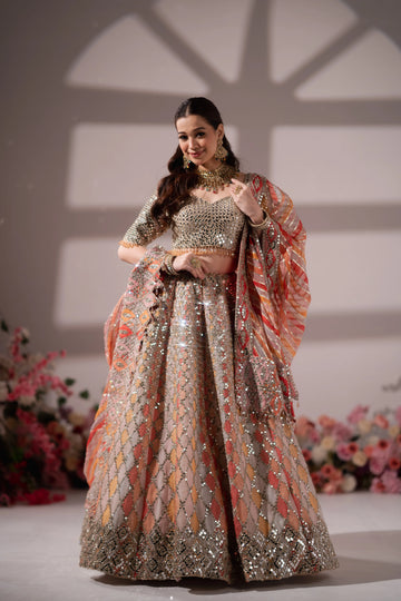 Sunset Sparkle Chevron Mirror Work Lehenga Choli