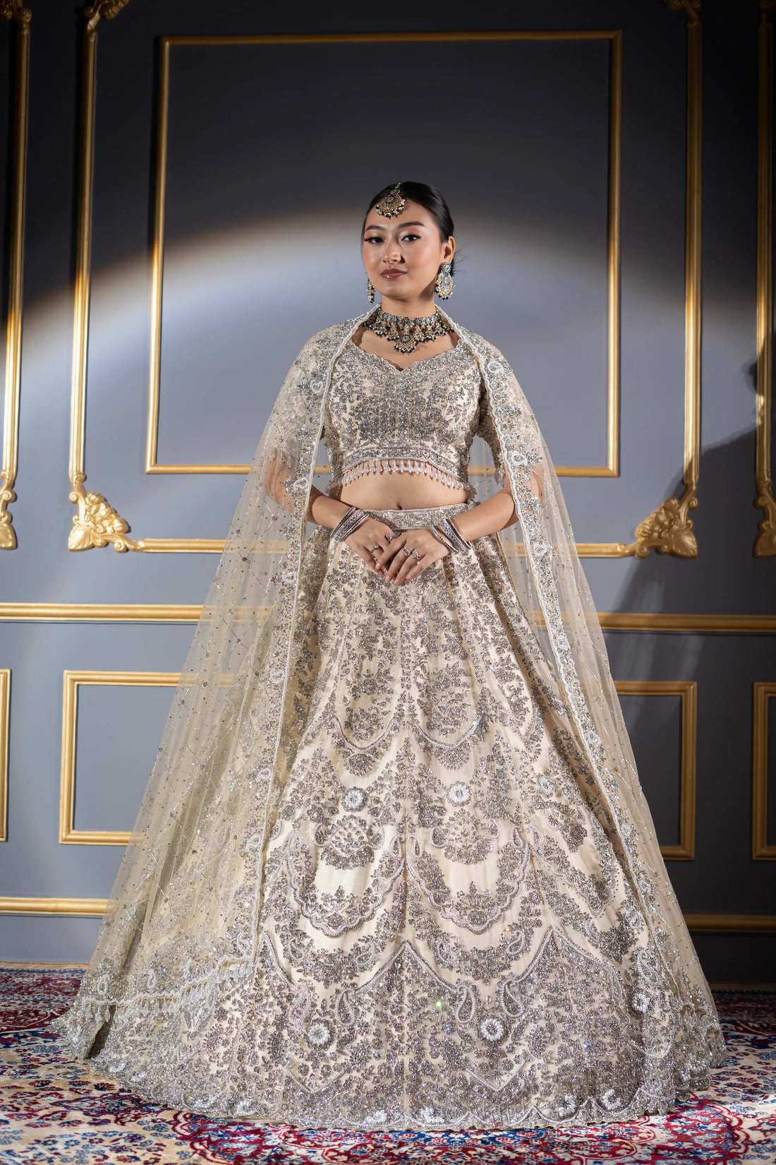 Ivory Moonlight Silver Crystal Bridal Lehenga Choli