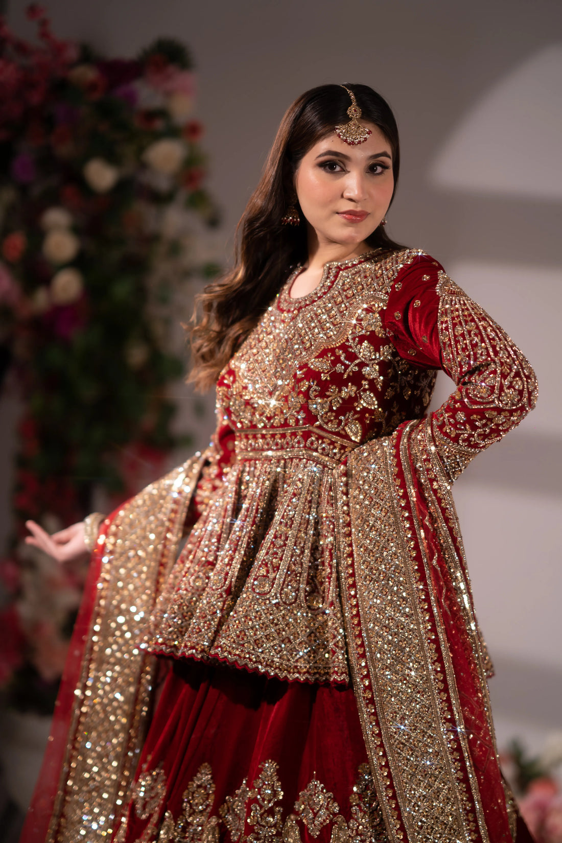 Crimson Royale Peplum Bridal Lehenga Choli