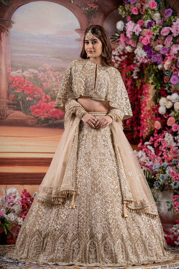 Champagne Gold Geometric Sequin & Cut-Out Bridal Lehenga