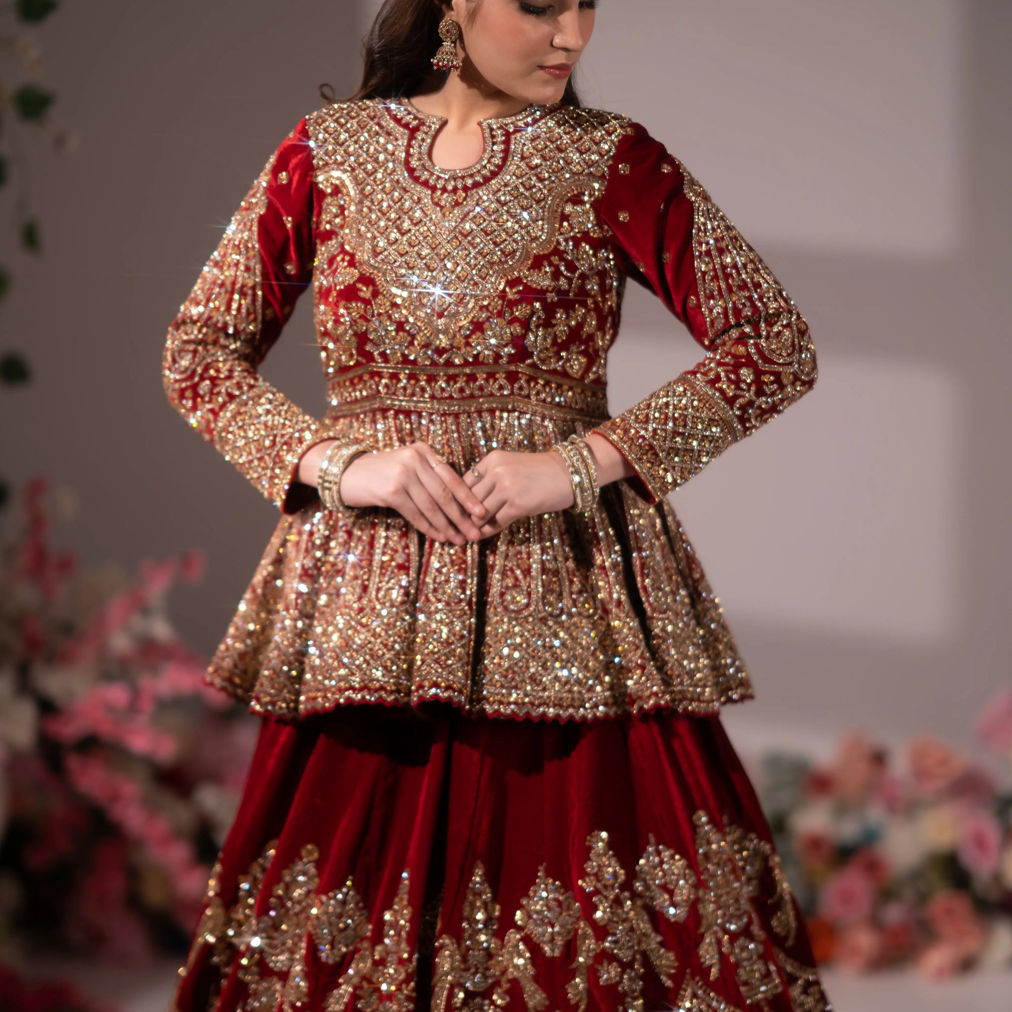 Crimson Royale Peplum Bridal Lehenga Choli