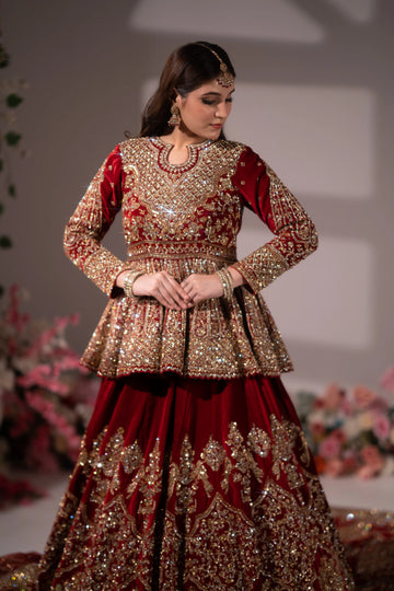 Crimson Royale Peplum Bridal Lehenga Choli