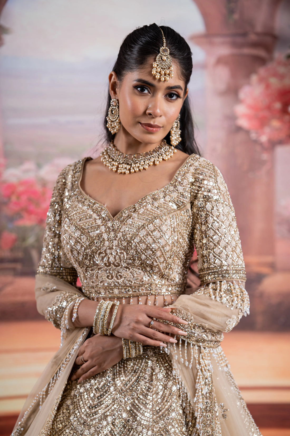 Champagne Dreams Art Deco Embellished Bridal Lehenga Choli