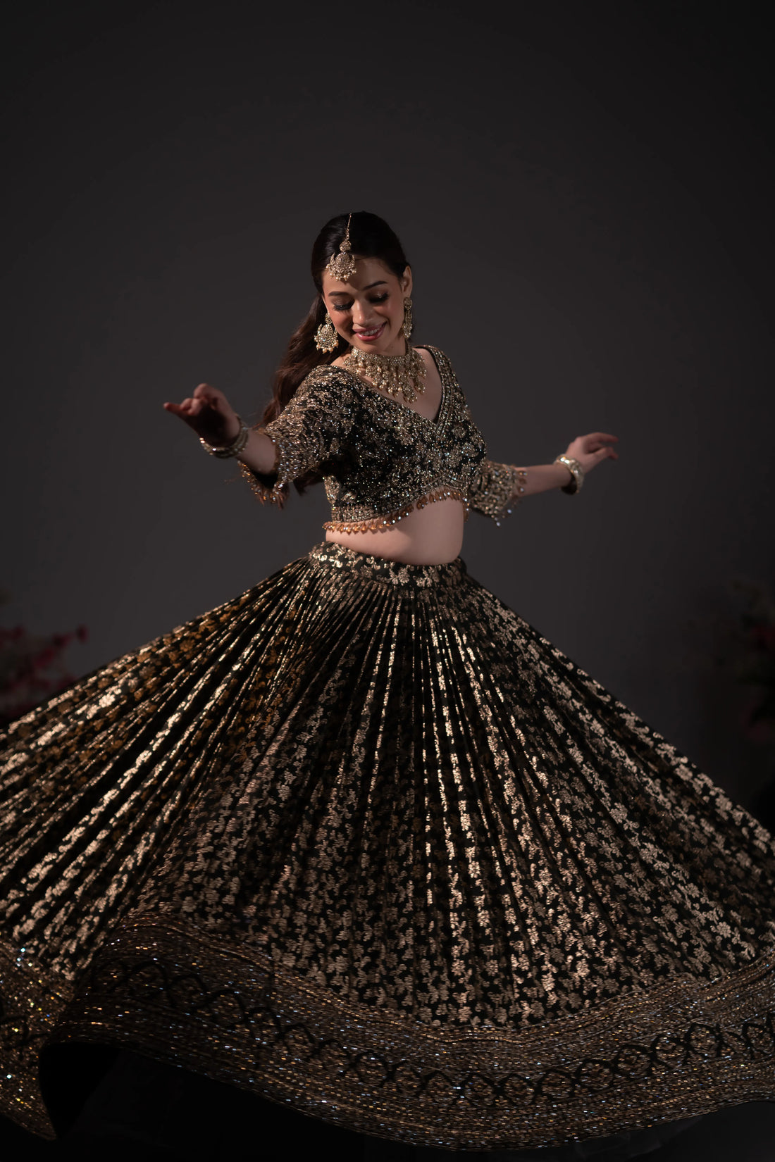Midnight Black & Gold Heavy Embellished Bridal Lehenga