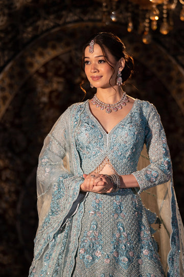 Ice Blue Crystal-Embellished Bridal Lehenga Set
