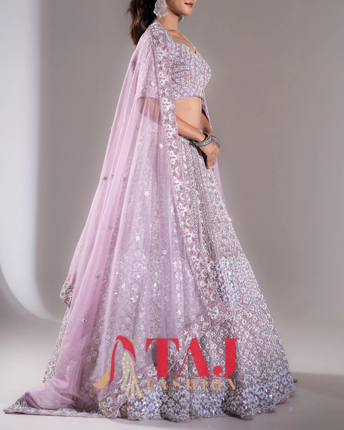 Lilac Lavender Heavy Silver Sequin & Thread Embroidered Bridal Lehenga