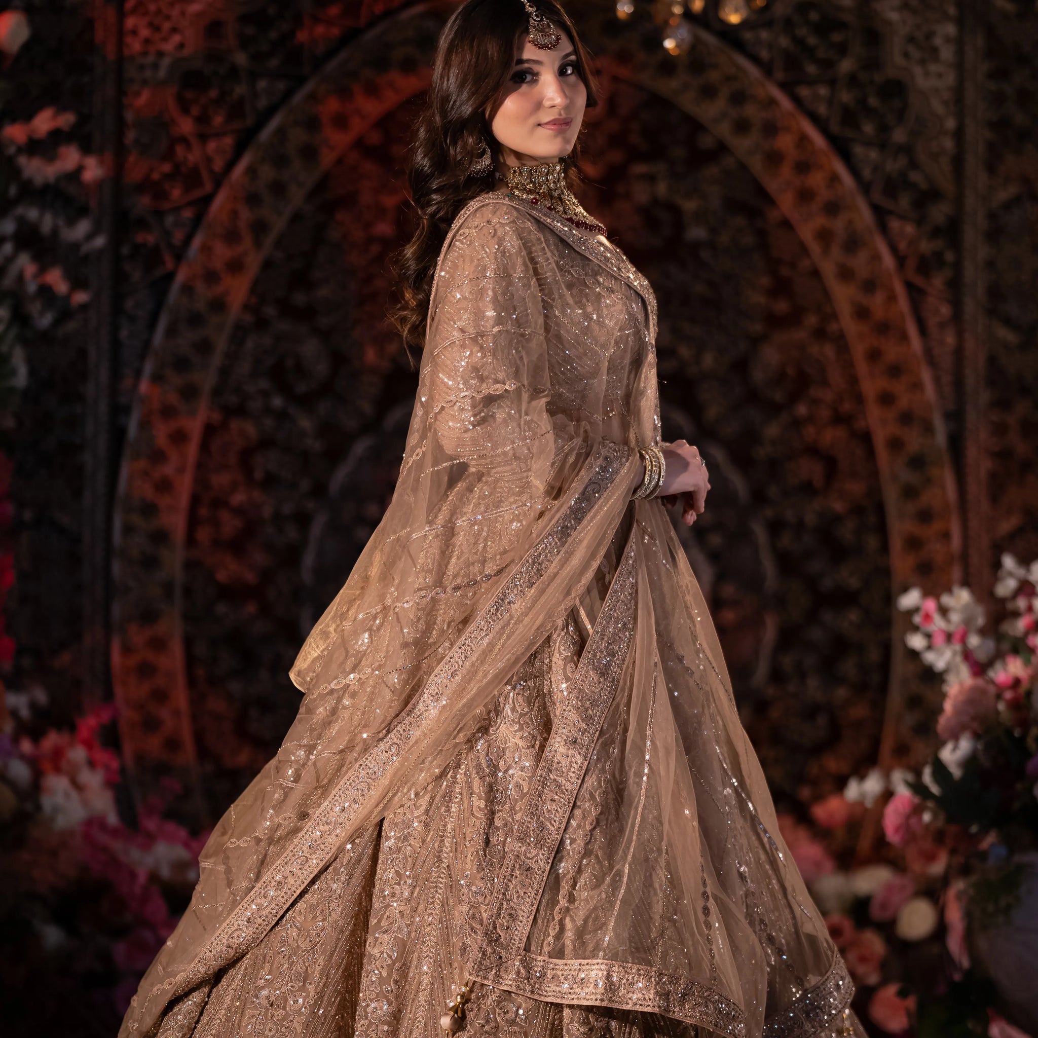 Latte Beige Heavy Sequin & Thread Embroidered Lehenga Set