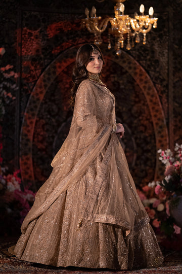 Latte Beige Heavy Sequin & Thread Embroidered Lehenga Set
