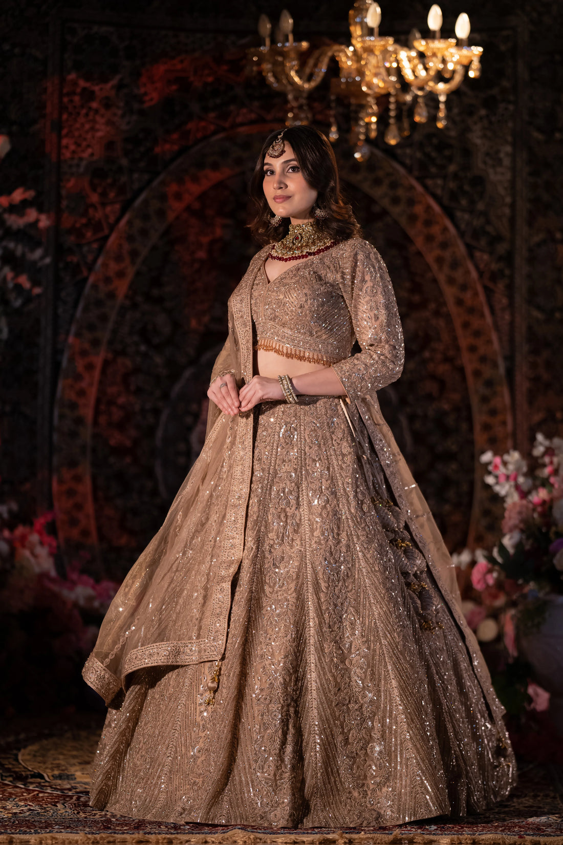 Latte Beige Heavy Sequin & Thread Embroidered Lehenga Set