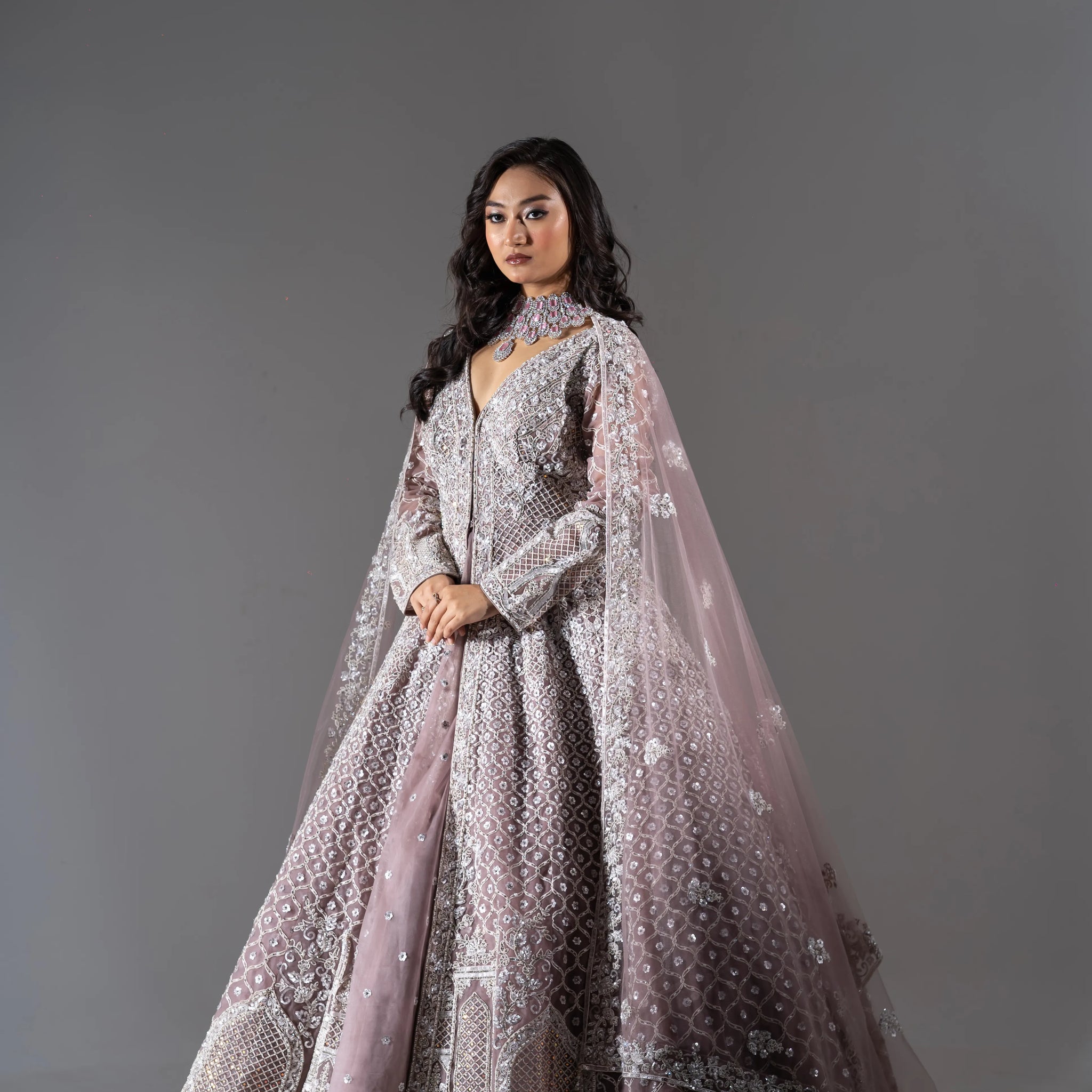 Lilac Mirage Silver Sequin A-Line Gown