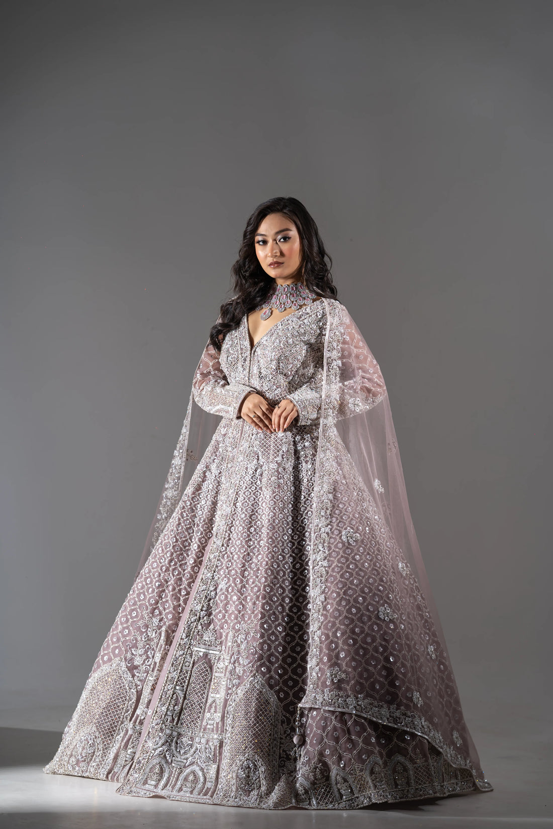 Lilac Mirage Silver Sequin A-Line Gown