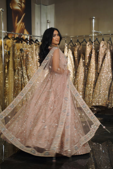 Blush Pink Pastel Multi-Colored Border & Sequin Embroidered Lehenga Set
