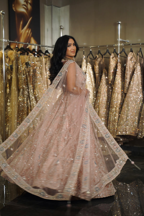 Blush Pink Pastel Multi-Colored Border & Sequin Embroidered Lehenga Set