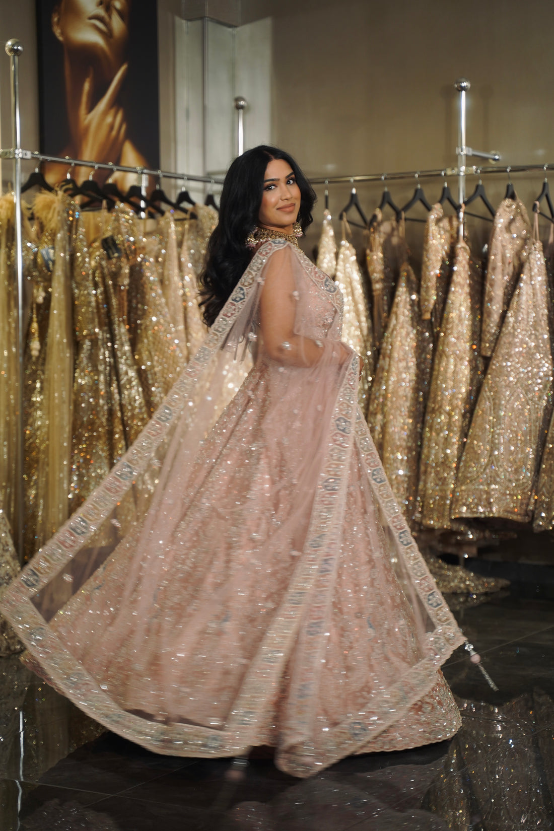 Blush Pink Pastel Multi-Colored Border & Sequin Embroidered Lehenga Set