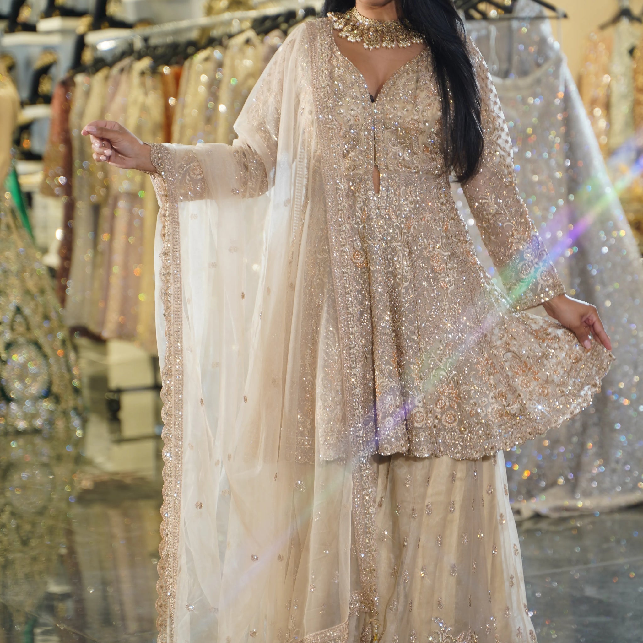 Ivory Gold Embellished Bridal Sharara Set