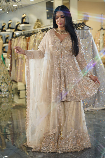 Ivory Gold Embellished Bridal Sharara Set