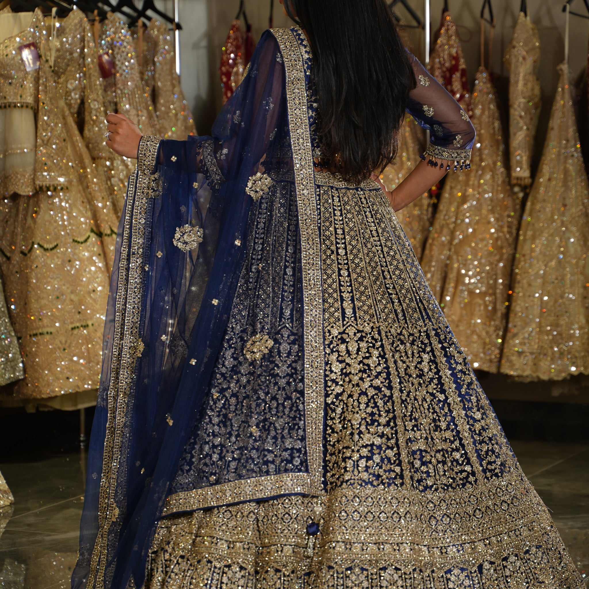Midnight Blue Royal Zari Bridal Lehenga Set