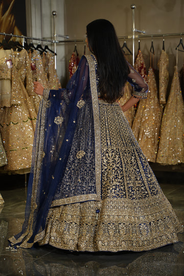 Midnight Blue Royal Zari Bridal Lehenga Set