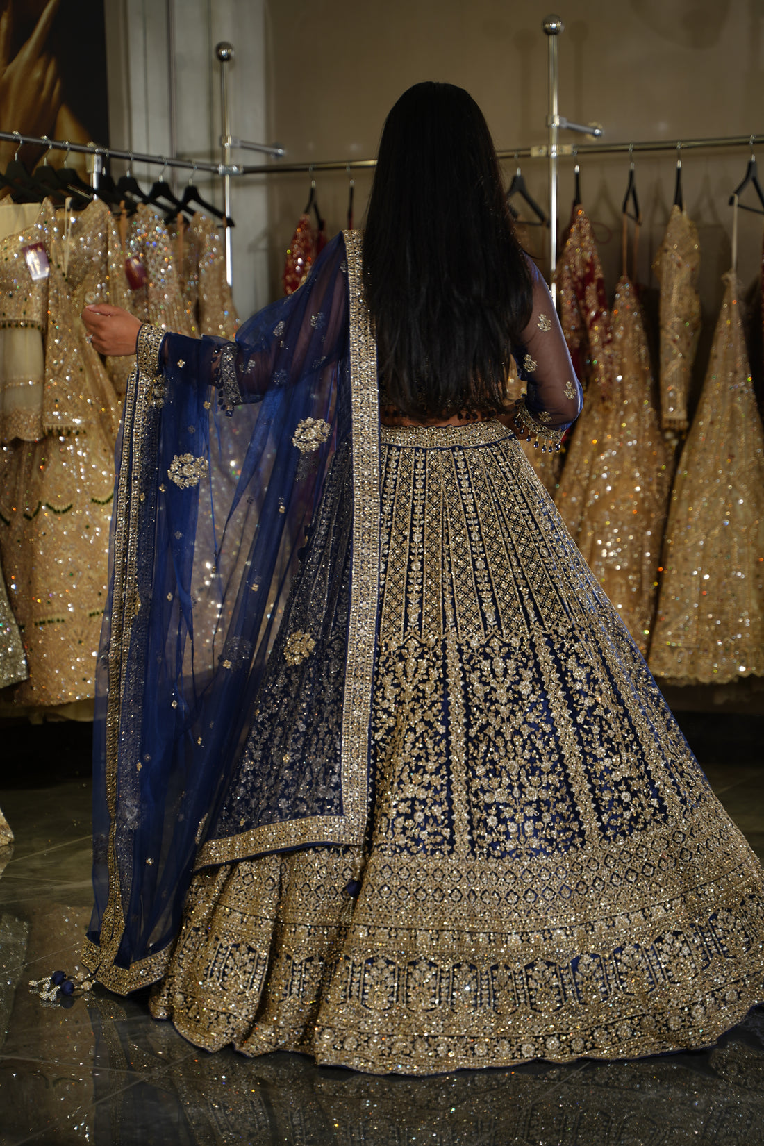 Midnight Blue Royal Zari Bridal Lehenga Set