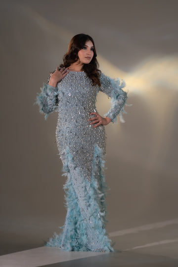 Frosted Celeste Feather Gown