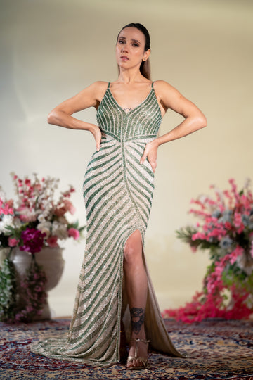 Emerald Radiance Sequin Evening Gown